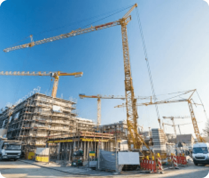 Crane lifting steel beams